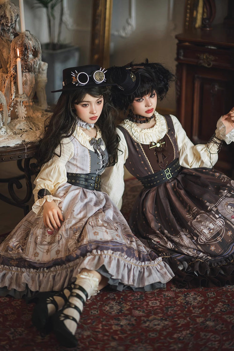 Lantern-Sleeved Lolita Dress with Ruffled Demon Print