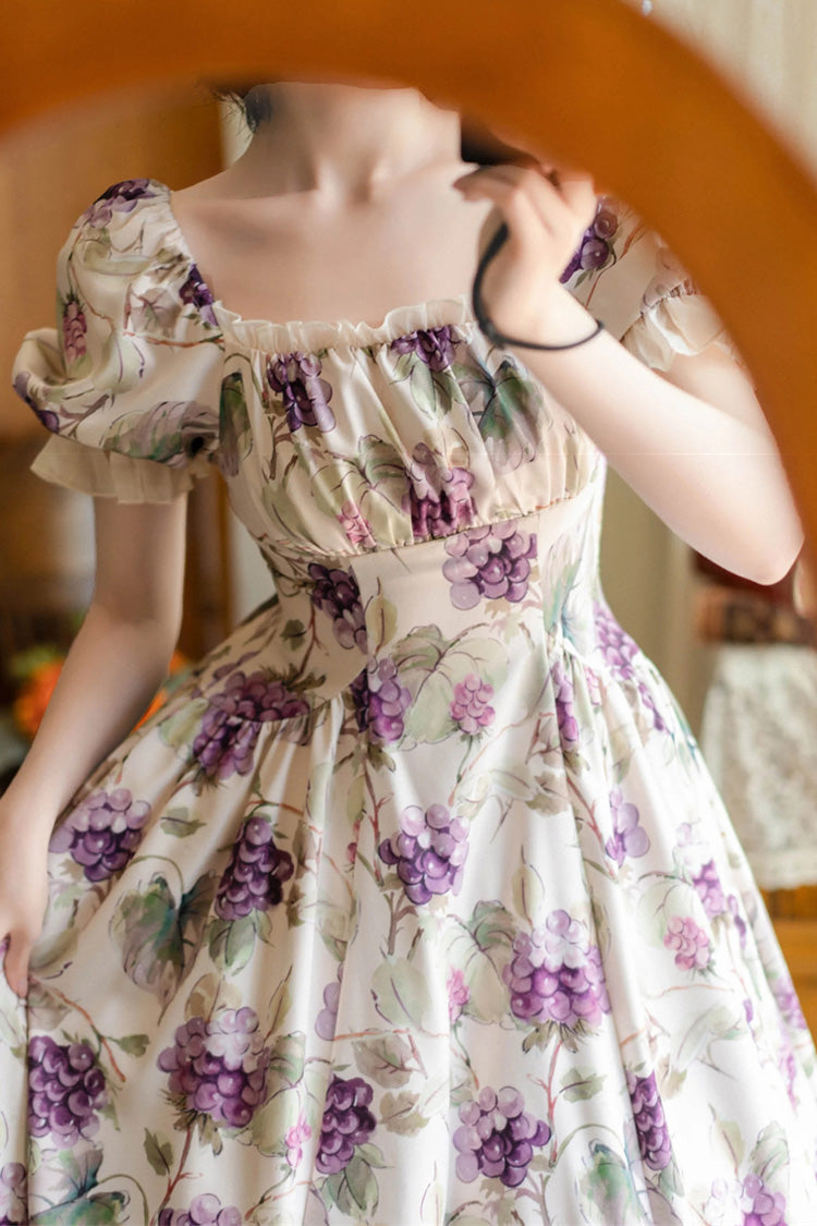 Short Sleeves Grape Printed Dress - Basket of the Forest