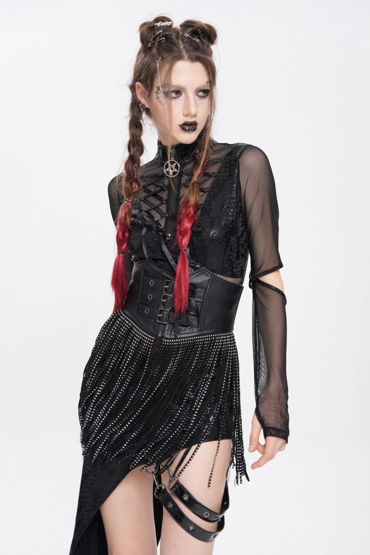 Slim Buckled Lace-Up Gothic Corset for Women with Lace Tassels