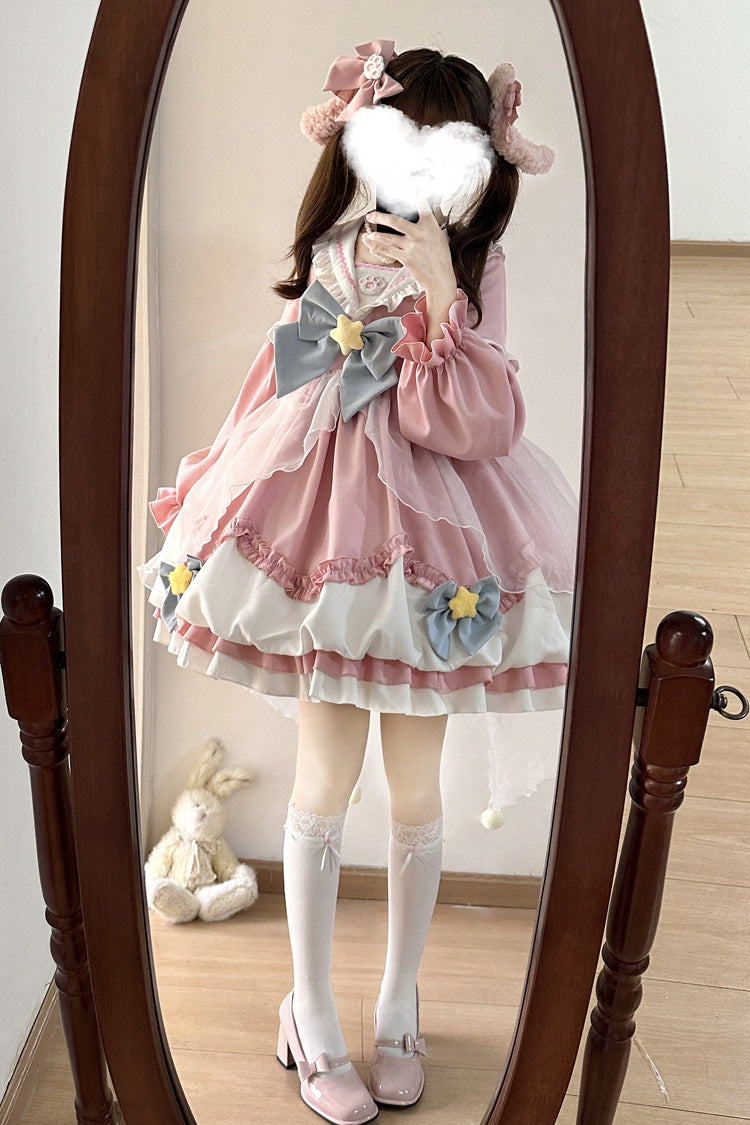Pray Star Sweet Lolita Dress with Double Ruffles and Stitching