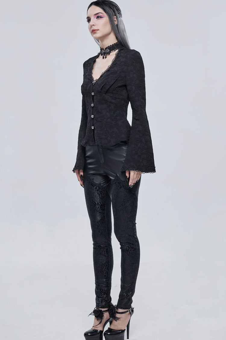 Gothic Shirt with V-Neck, Metal Buttons, Lace Jacquard, Frenulum Sleeves