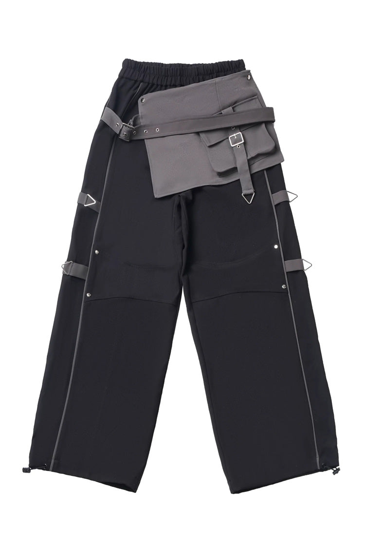 Holographic Techwear Spliced Zippered Gothic Pants Coat Set