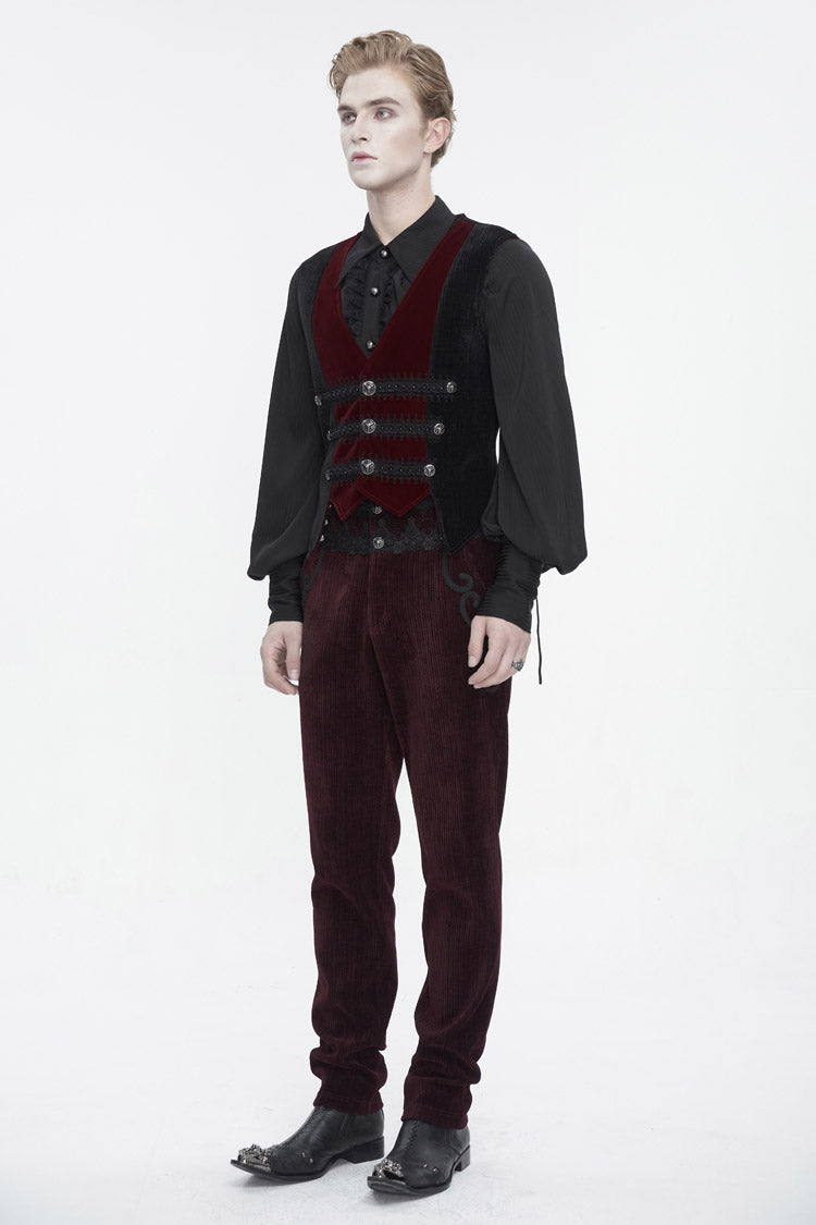 Crimson & Noir Velvet & Corduroy Patchwork Irregular Waistcoat for Men