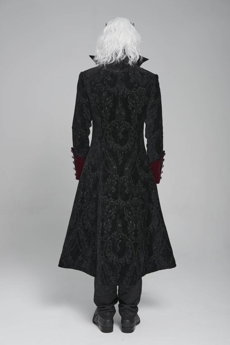 Noir & Red Crystal-Trimmed Printed Zip Gothic Overcoat