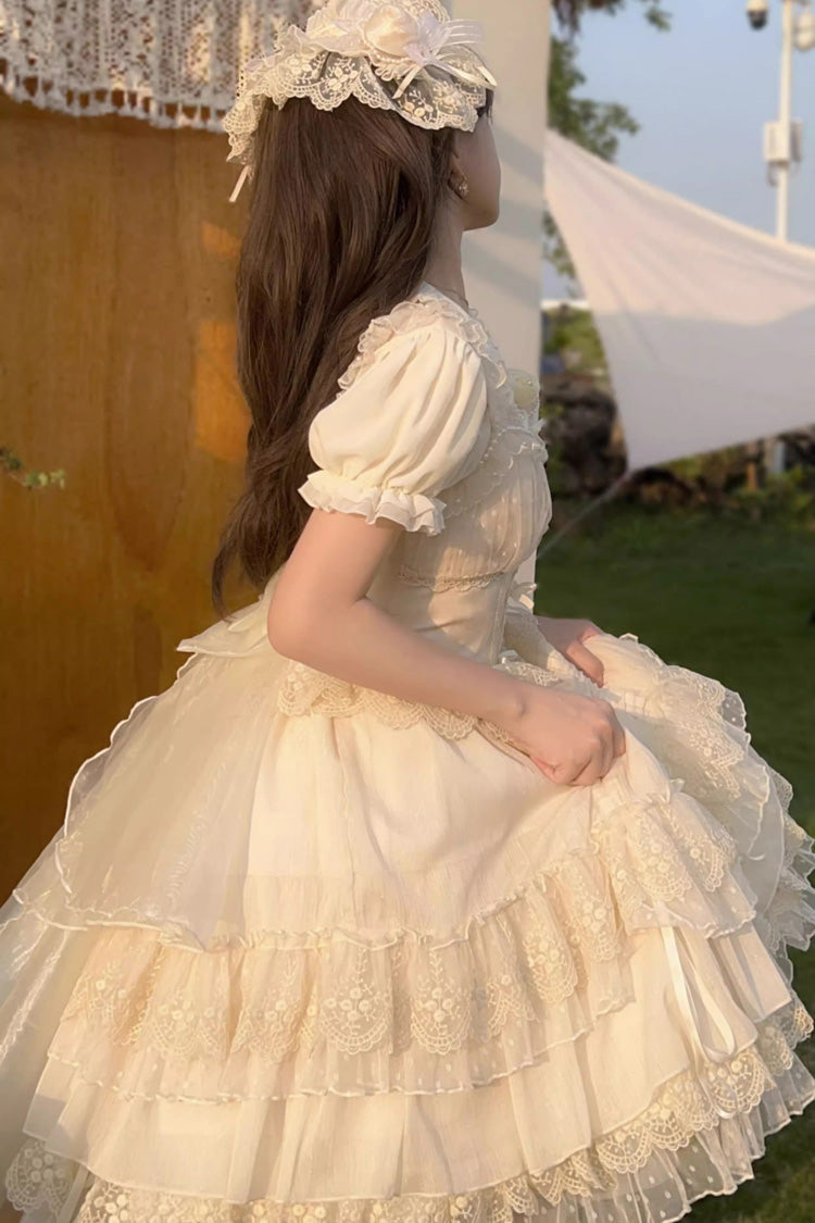 Apricot Multi-Layer Annie's Tea Party Ruffle Hanayome Sweet Lolita Jsk Dress