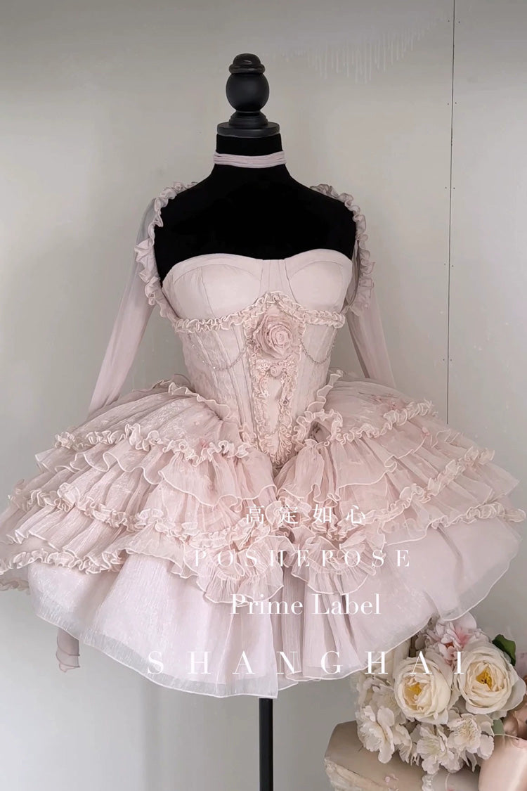 Boat-Neck Ruffled Bow Princess Dress