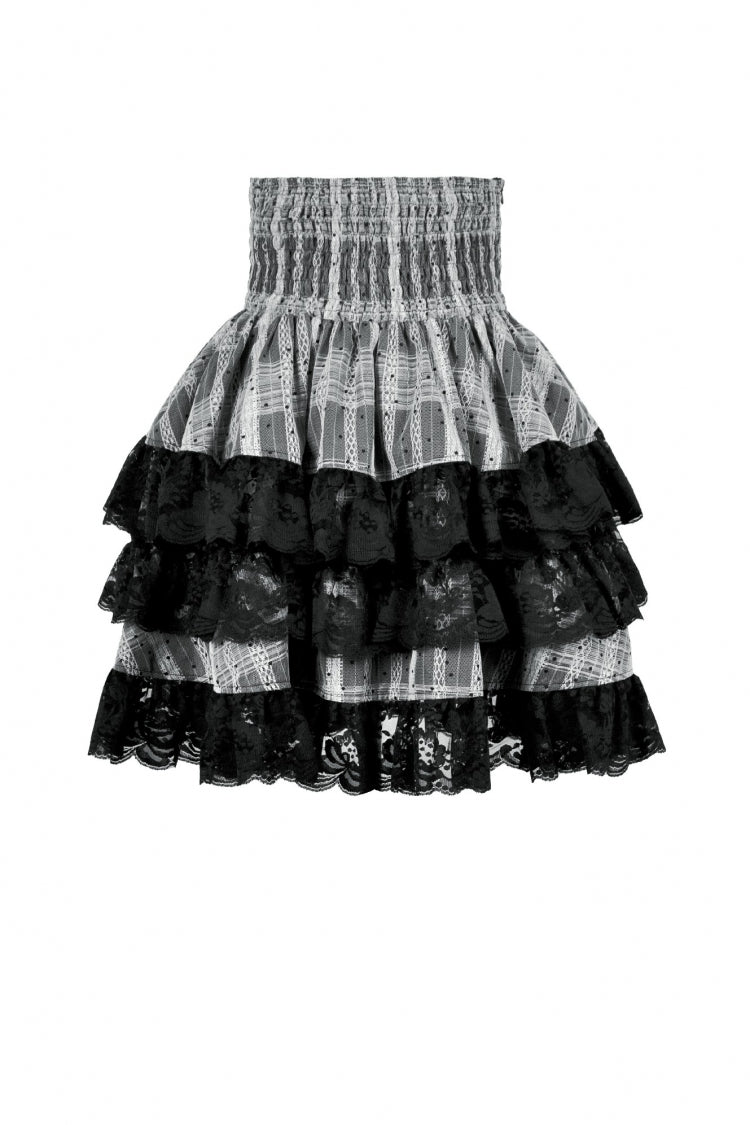 High Waist Lace-Up Ruffled Layered Hem Skirt - Lolita