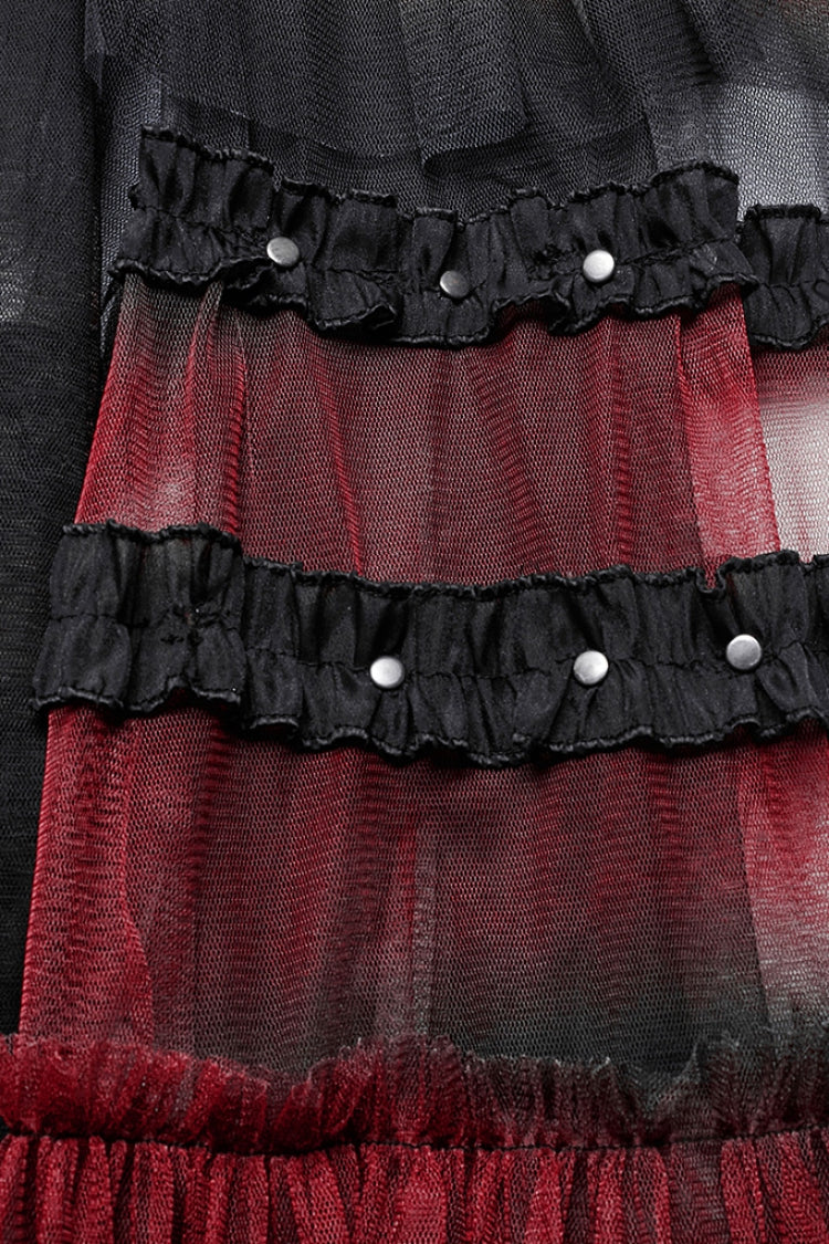 Steampunk Mesh Buckle Long Overskirt with Ruffles - Three Colors