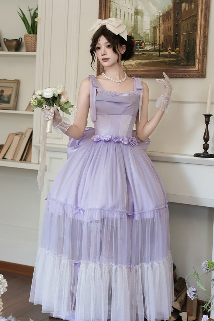 Foamy Sea Violet Sleeveless Ruffle Bowknot Fishbone Lolita JSK - Foamy Sea