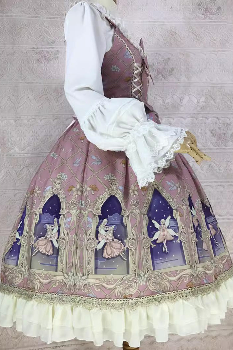 Elf Print JSK Dress with Ruffles, Bowknot, Sweet Lolita Style