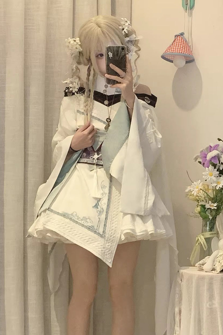 Ivory Gothic Dress with Embroidered Asymmetric Details - Dragon's Breath Valley