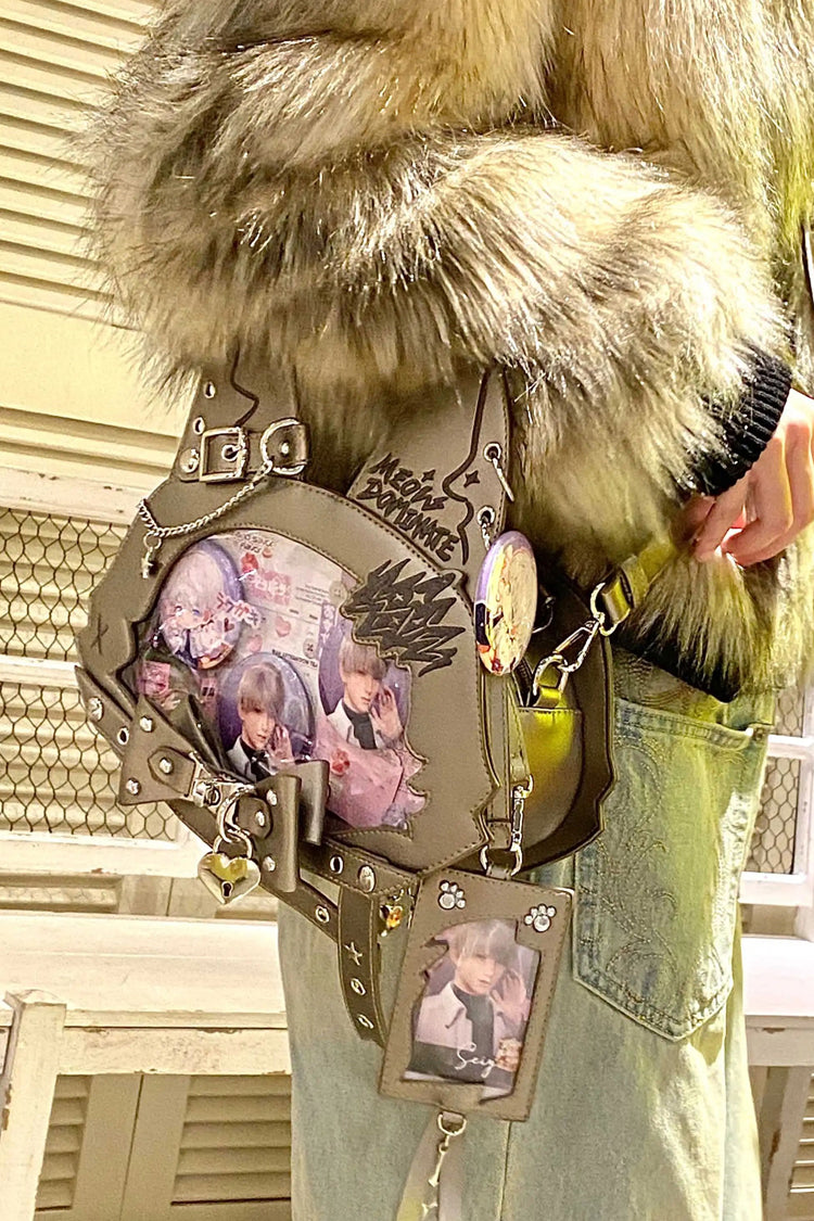 Gothic Cat Print Crossbody Bag with Bow, 9 Tones