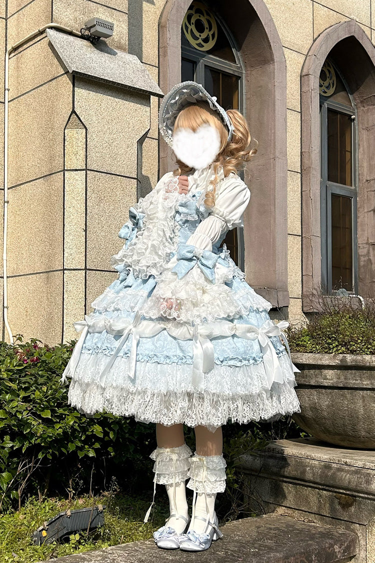 Azure Plus-Size Sweet JSK with Lace and Multi-Tier Ruffles