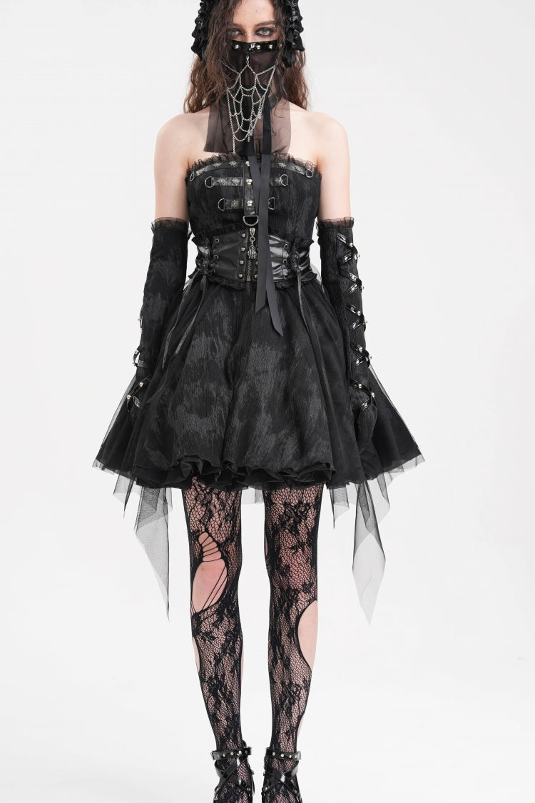 Gothic A-Line Short Gown with Backless Halterneck Cut