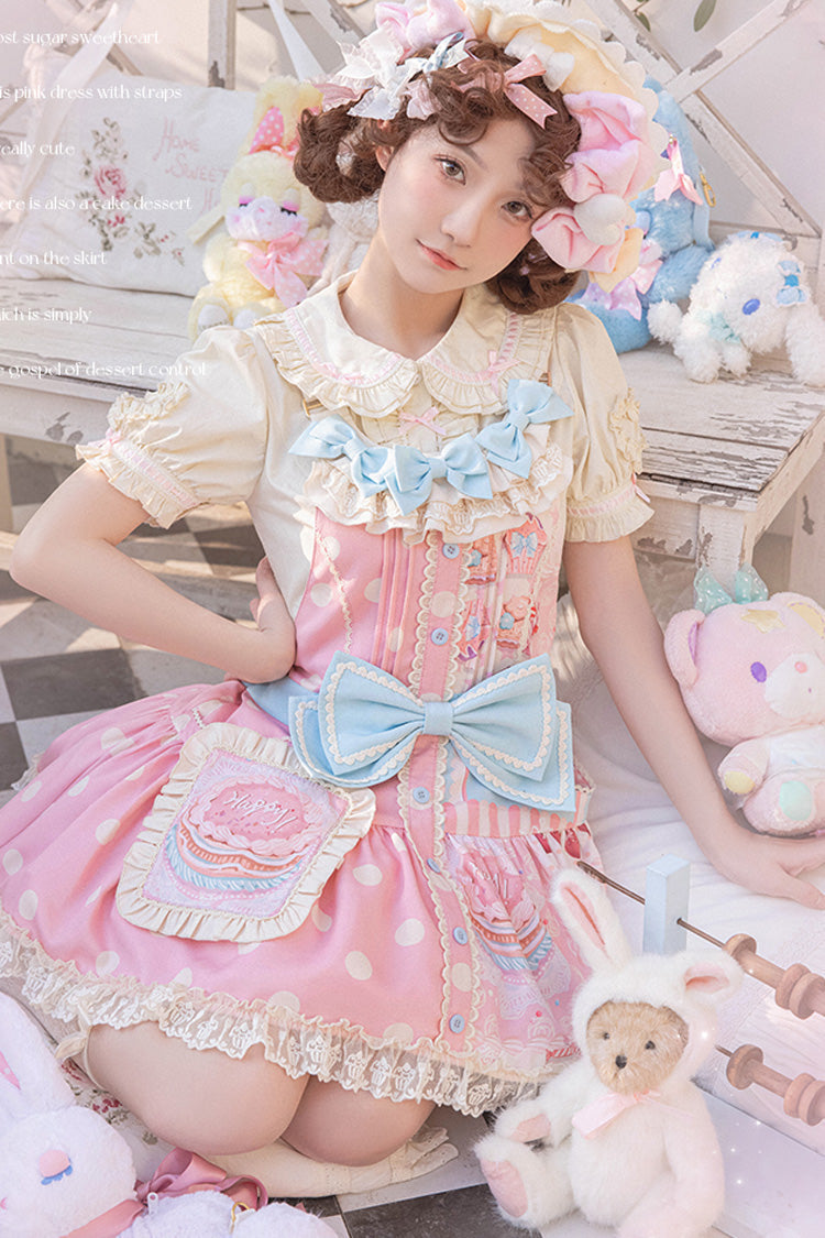 Dessert Print Bowknot Strap Sweet Dress