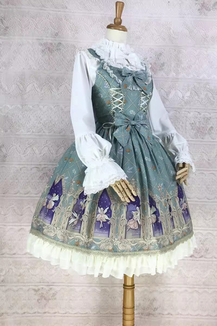 Elf Print JSK Dress with Ruffles, Bowknot, Sweet Lolita Style