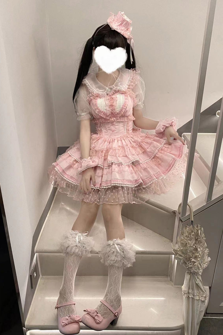 Pink Dopamine Pray Printed Multi-Layer Sweet Lolita JSK Dress - Ruffled Lace