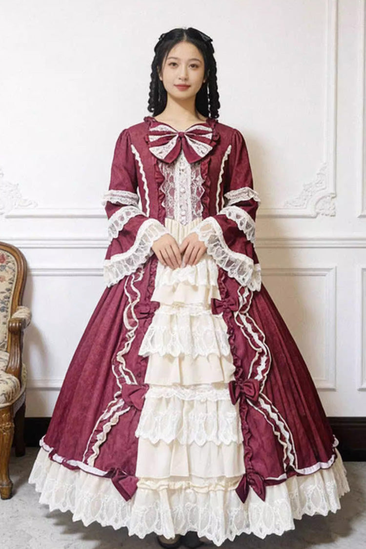 Victorian Lace Princess Dress - Plus Size Ruffled Front Bow