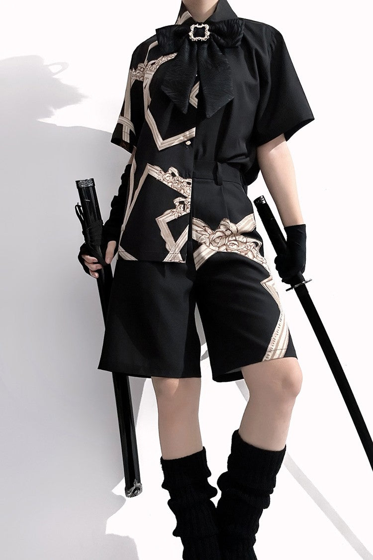 Black Printed Ouji Prince Shorts - Dream Void Mirror