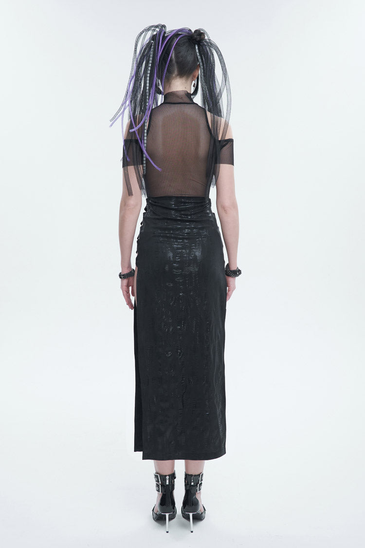 Knit Paneled Mesh Side Slit Punk Dress for Women