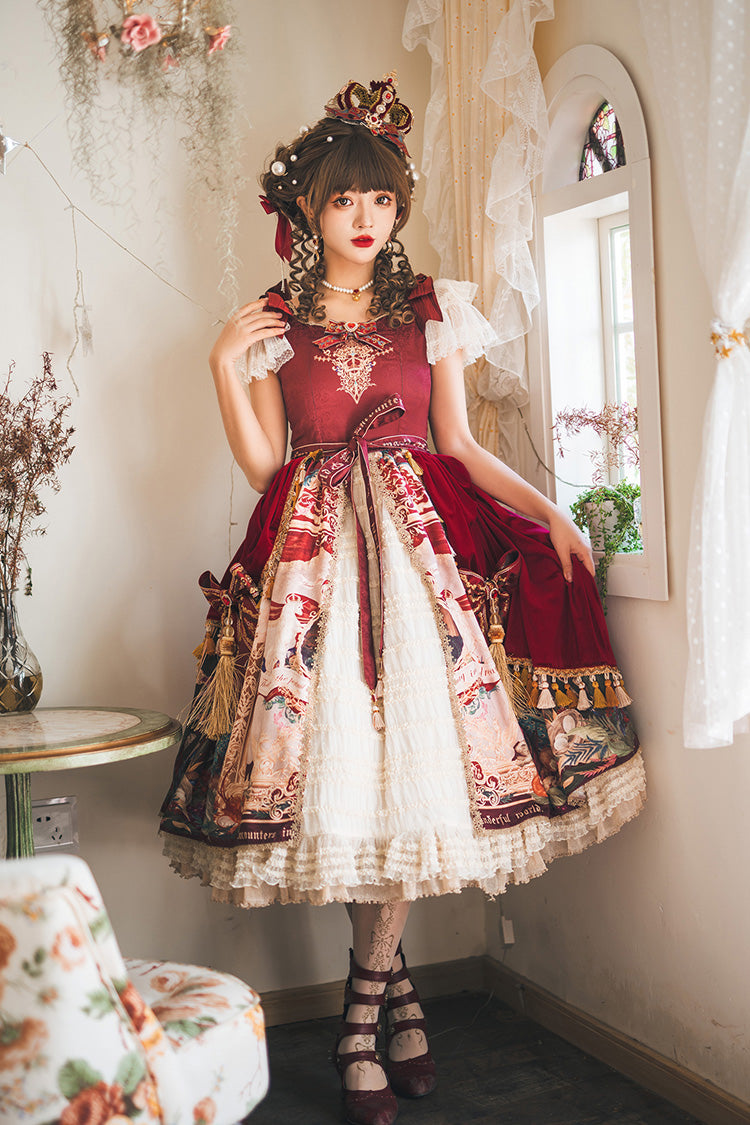 Red Kaleidoscope of Dreams Flying Sleeve Print Embroidery Cardigan Bow Classic Vintage Gorgeous Lolita