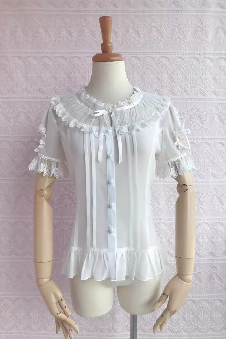 Sweet Lolita Chiffon Blouse - Puff Sleeve, Lace Trim, 2 Colors