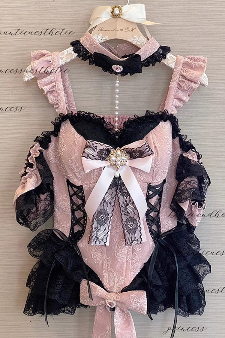Black Pink Blackberry Lover Multi-Layered Lace Sweet Skirt Set