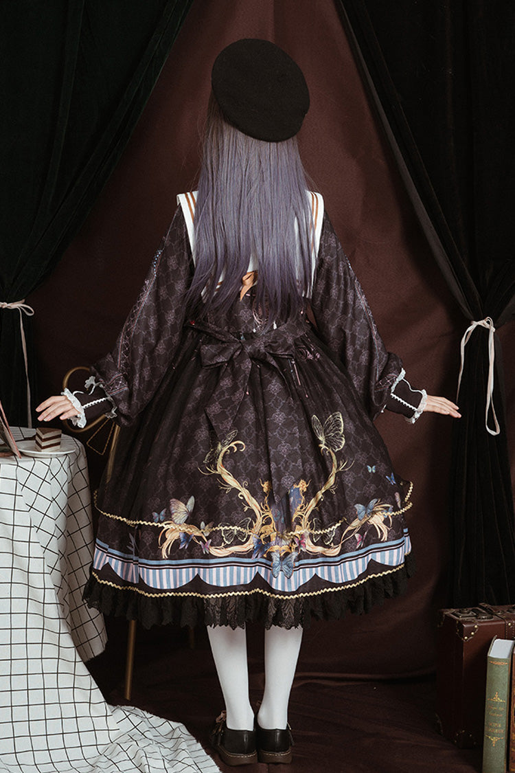 Princess Lolita Dress with Butterfly Print and Bowknot Accents