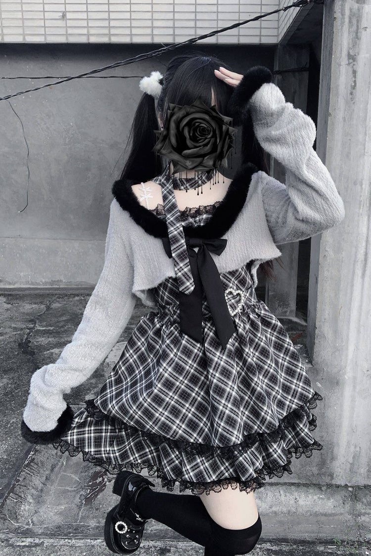 Printed Lace Long-Sleeve Jirai Kei Dress Set - Stardust Oath