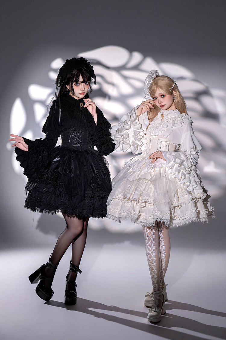 Ivory Layered Lace Elegant Skirt with Corset Belt - The Angel of Good and Evil