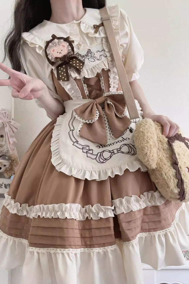 Chocolate Ruffle Bow Mille Crepe Jsk Dress - Sweet Princess Lolita