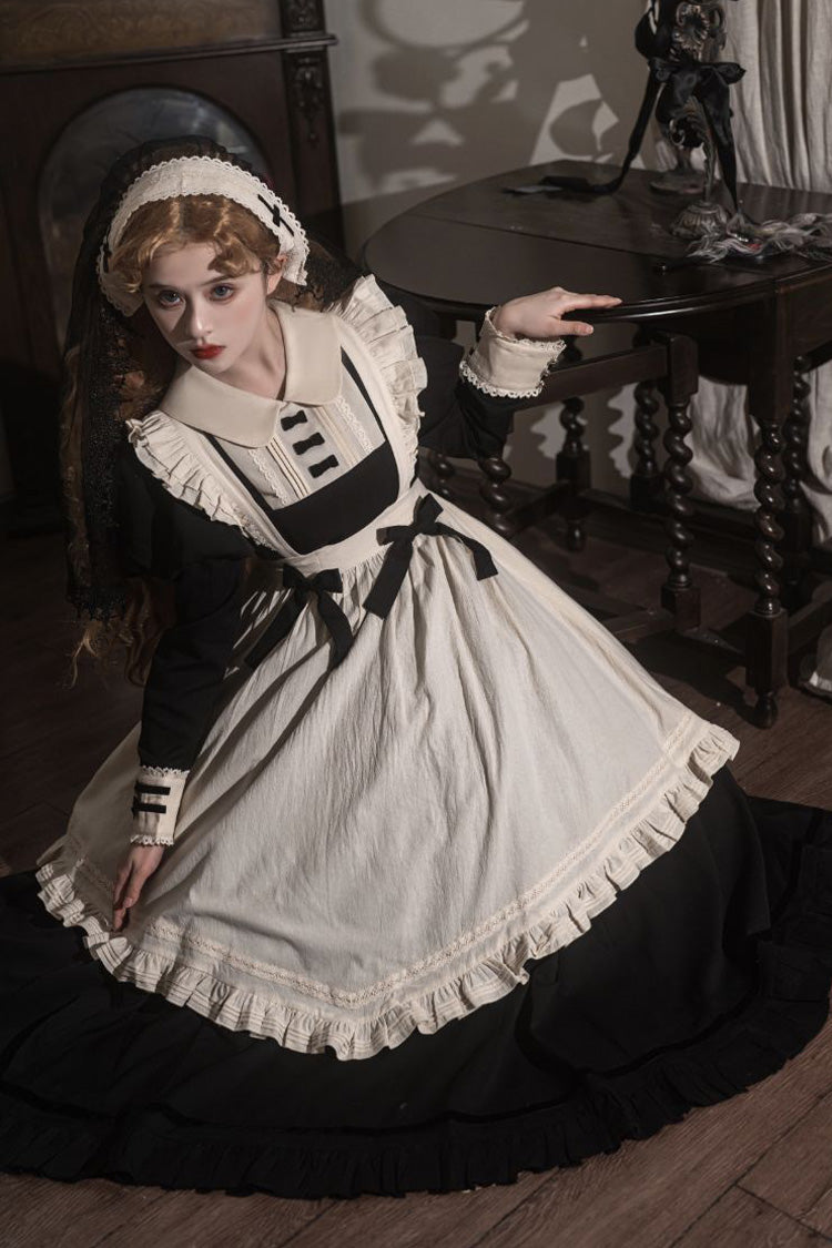 Black Maid Collar Ruffled Short Sleeve Classic Lolita Dress