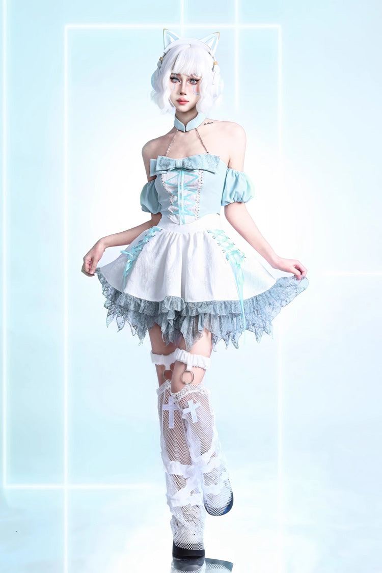 Ivory Ruffle Lace-Up Sweet Lolita Skirt - Virtual Idol