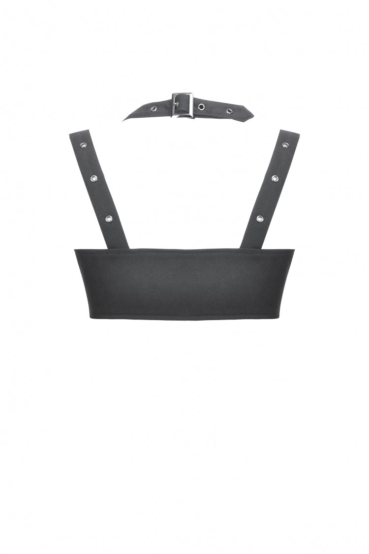 Functional Black Buckled Halter Punk Utility Vest