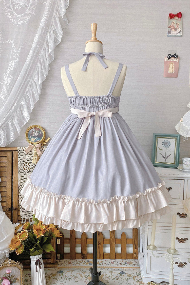 Sleeveless High Waist Ruffle Bow Asymmetric Sweet Lolita Jumper Dress - Grey