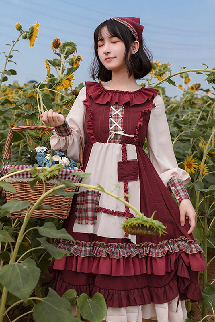 Red Riding Hood Ruffle Sweet Lolita Gown with Long Sleeves