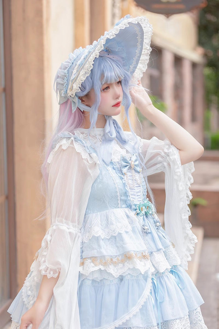 Multi-Layer Sleeveless Undine's Tears Print Ruffle Hanayome Bowknot Sweet Lolita Jsk Dress - 2 Colors