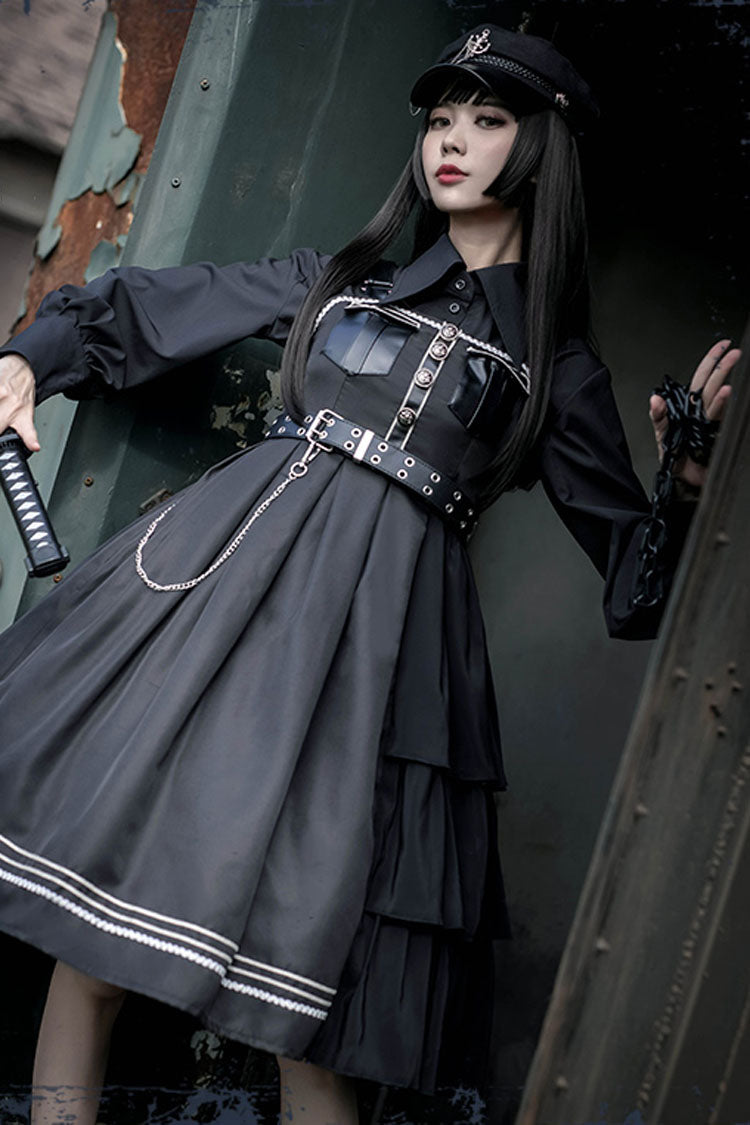 Military-Inspired PU Gothic Lolita JSK with Rivets & Epaulettes