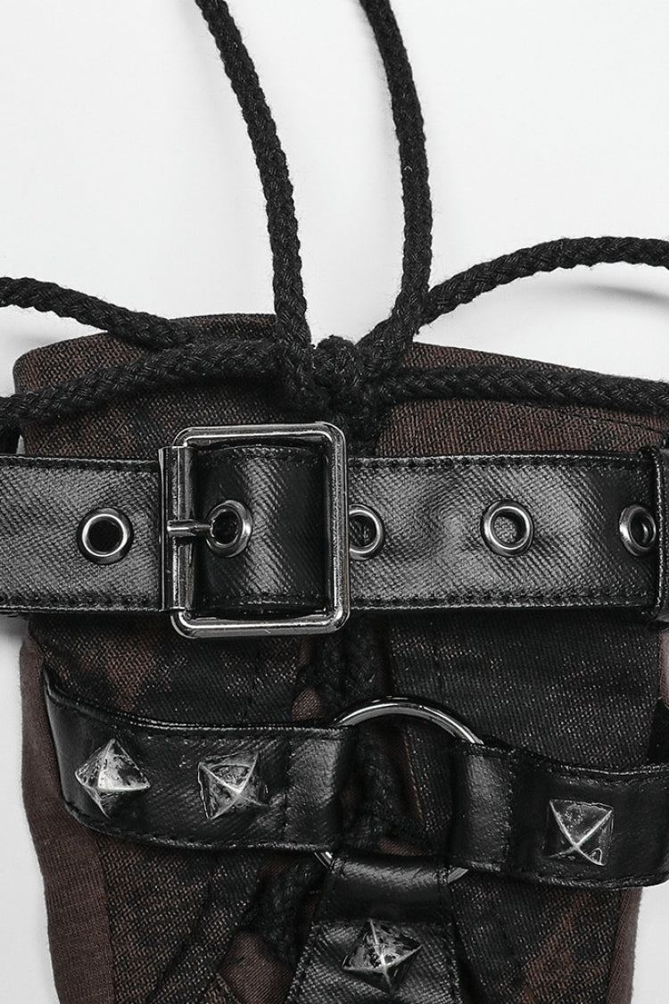 Steampunk Lace-Up Gloves with Rivet Print for Men in 2 Tones
