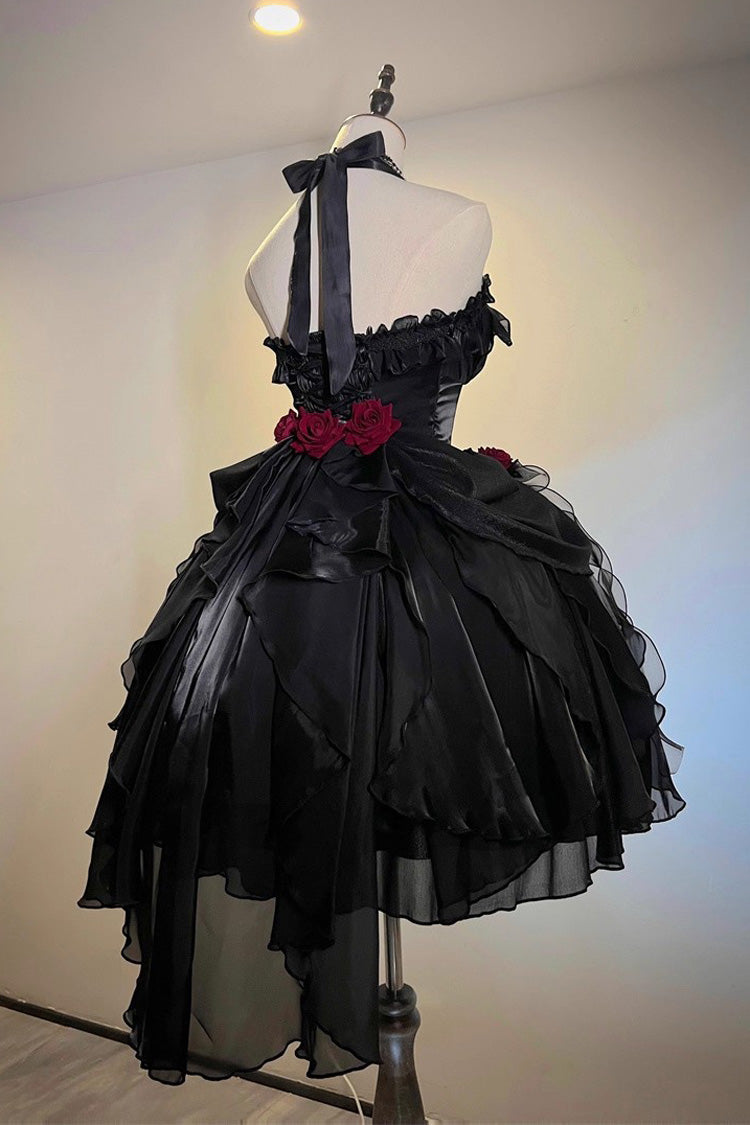 Halterneck Ruffled Bow Gothic JSK in Black
