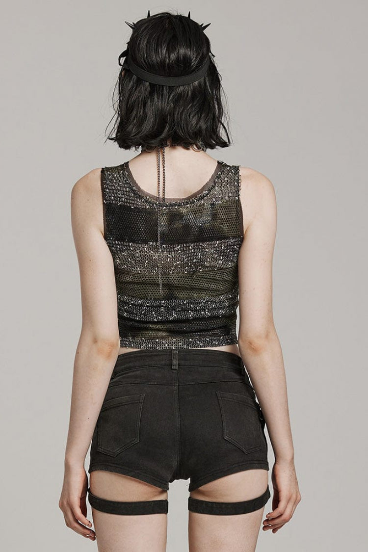 Hollow Slim Striped Round Neck Sleeveless Steampunk Vest