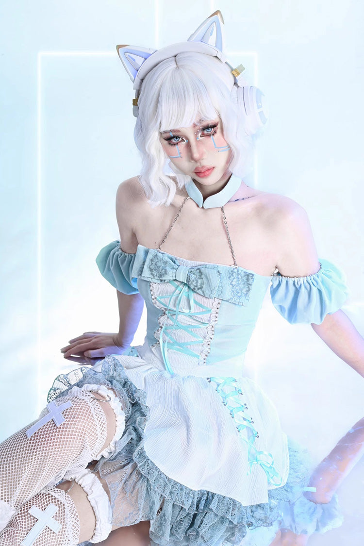Ivory Ruffle Lace-Up Sweet Lolita Skirt - Virtual Idol