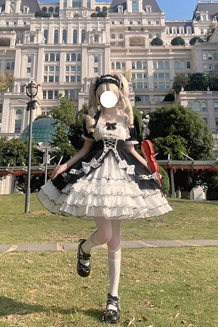 White/Black Layered Ruffle Cardigan Bow Sweet Princess Jsk Dress