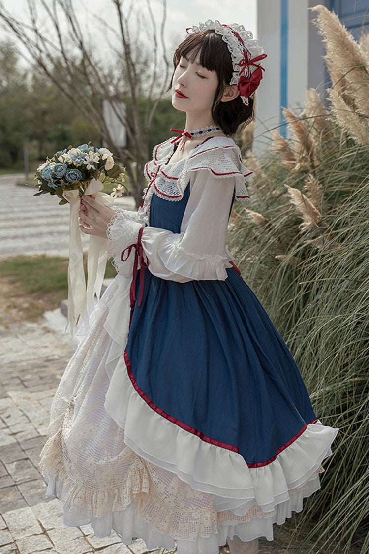 Blue and White Sweet Lolita Cardigan with Bowknot and Long Sleeves