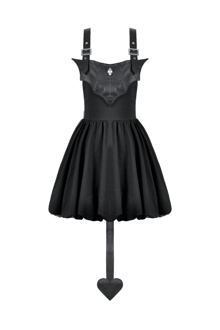 Bat Wing Buckled Gothic Suspender Dress Graduation Dress with Tail