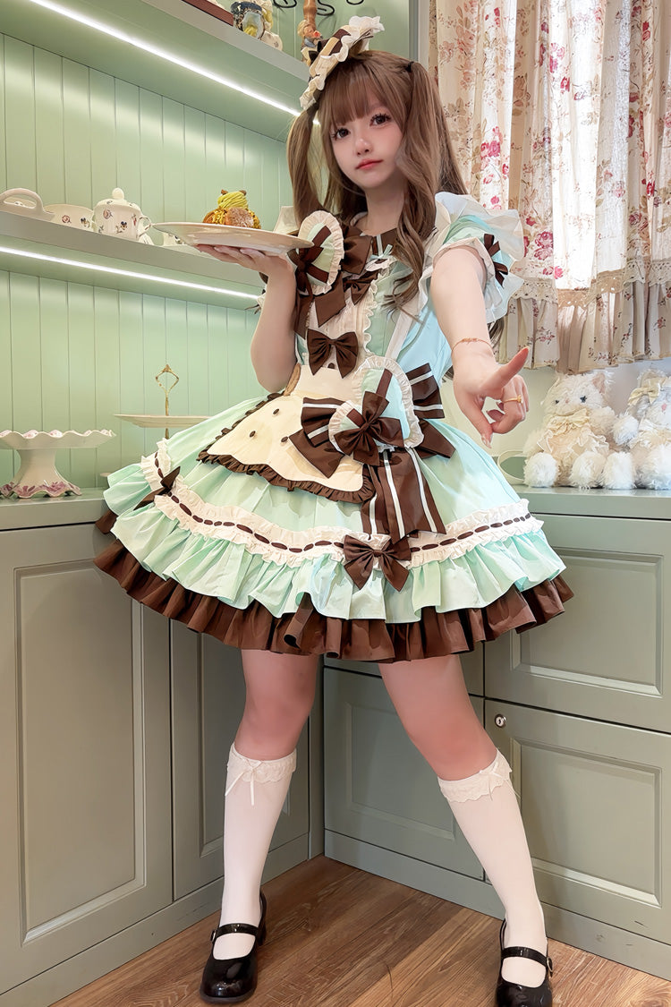 Cookies Short Sleeved Ruffled Sweet Lolita Tiered Dress - Maid Style