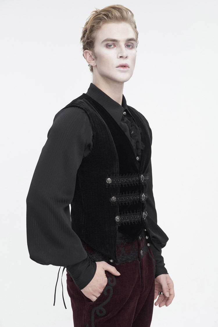 Jet Velvet Corduroy Trim Gothic Waistcoat for Men