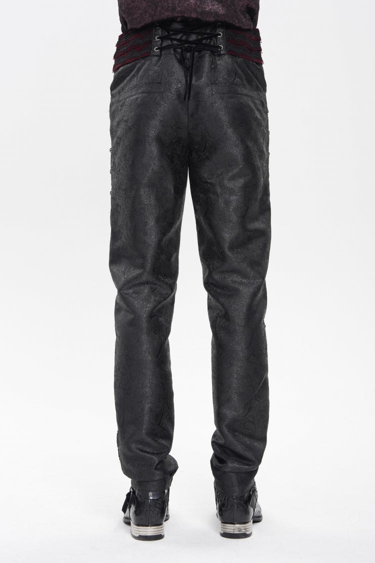 Crimson & Noir Jacquard Lace-Up Slim Velvet Palazzo Trousers for Men