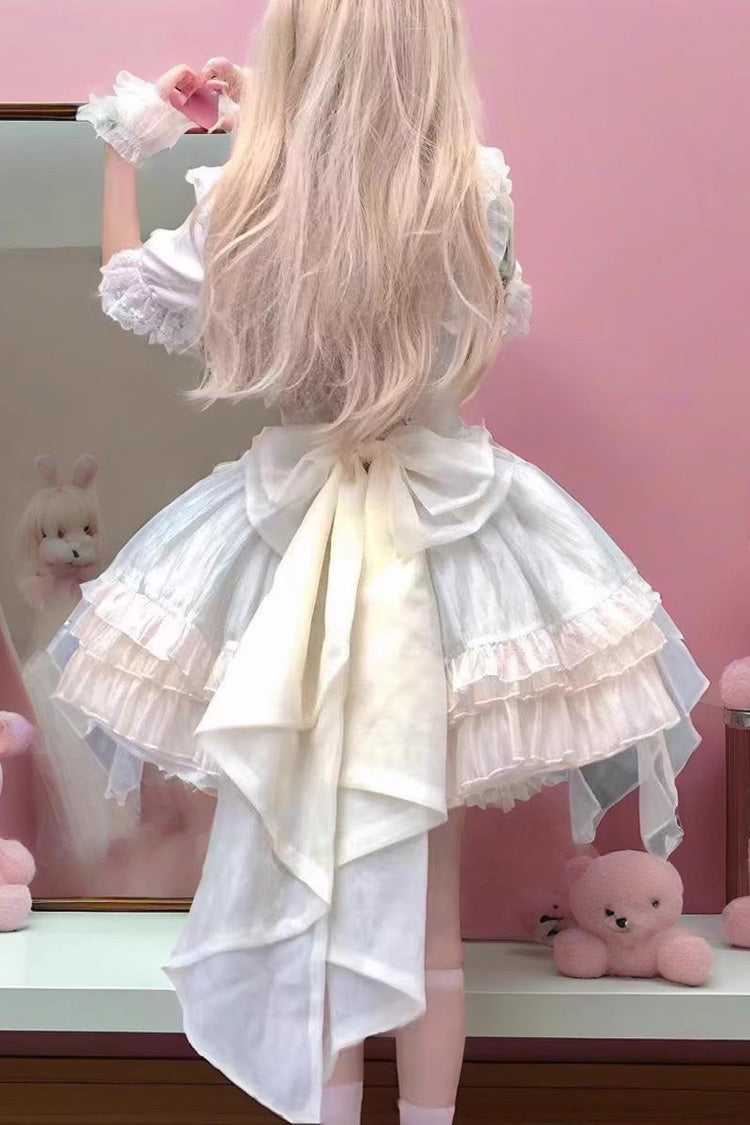 Sleeveless Triple-Layer Ruffle Bow Lace Sweet Princess Lolita Jumper Dress - Green