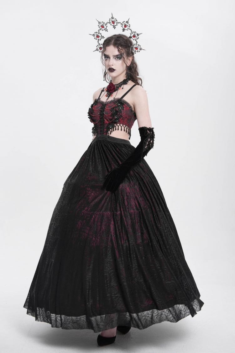 Scarlet Jacquard Floral Embroidered Ripped Gothic Slip Dress